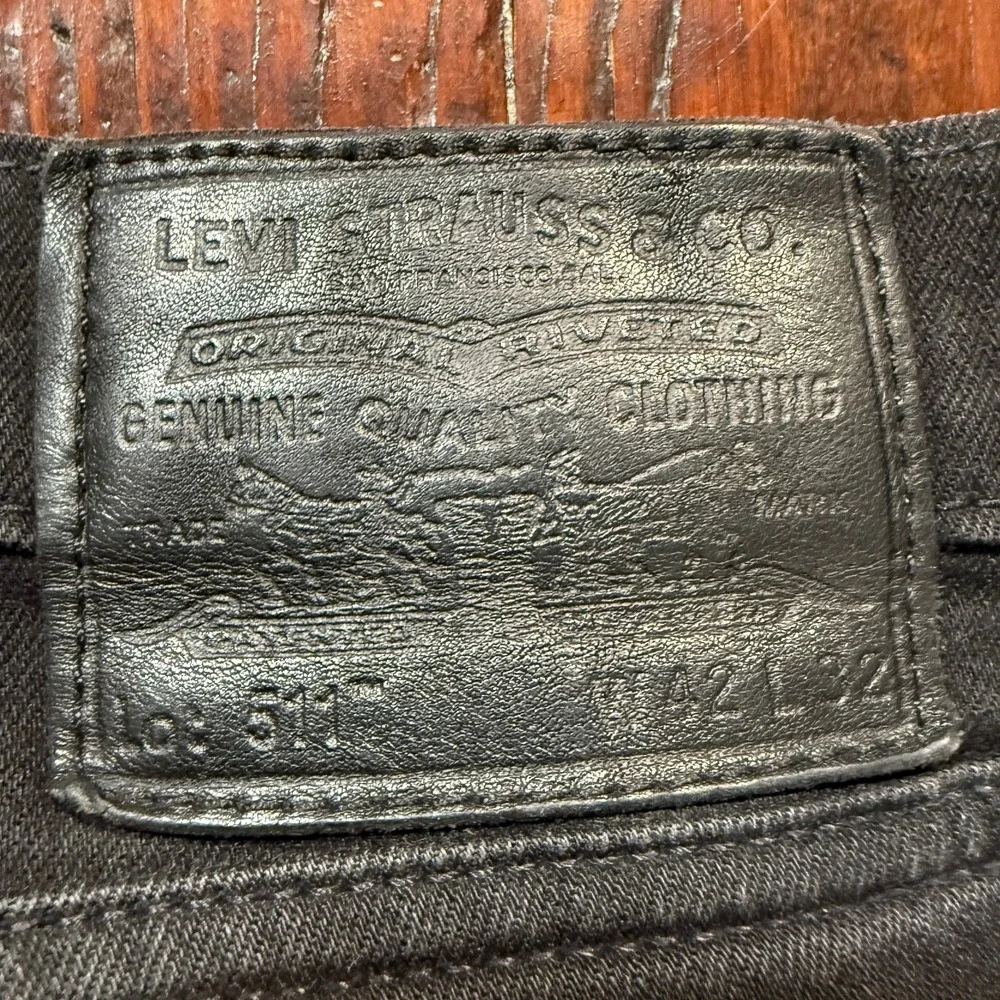 Levis 511 Premium Jeans Mens 42x32 Black Slim Straight Leg Stretch Biker‎ Goth